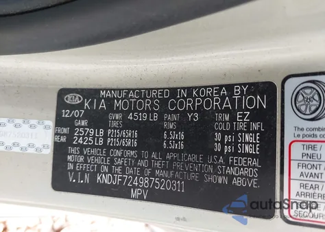 2008 Kia Sportage Lx from USA, damaged, VIN KNDJF724987520311
